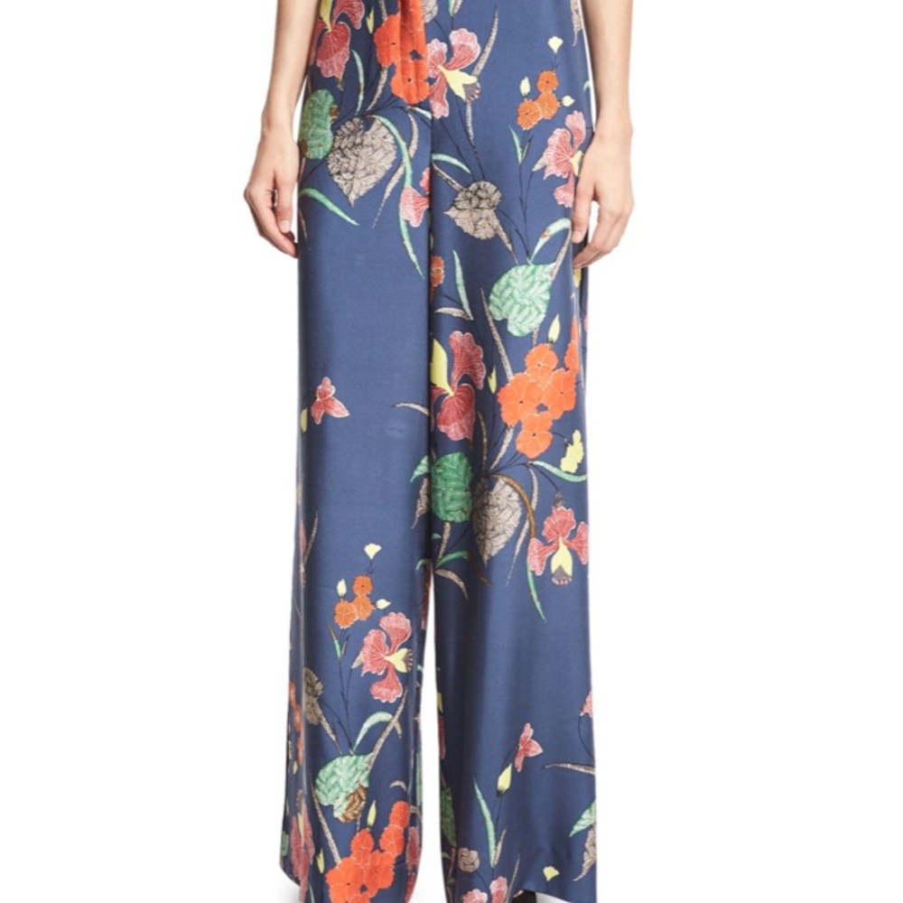 DVF Floral-Print Wide-Leg Silk Toile Pants